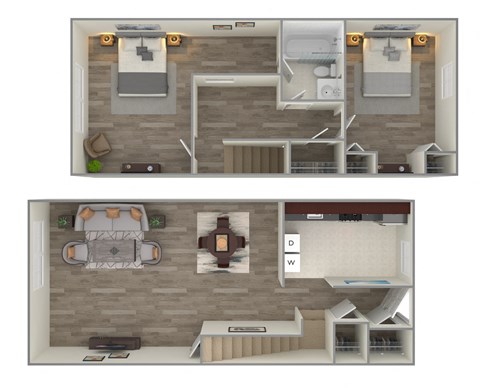Floor plan for 2 beds, 1.5 baths, 1250 sqft
